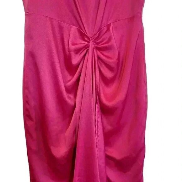 Elle Zeitoune Women's Pink Punch Poly Gathered Waist Midi Patrice Draped Satin L - Picture 6 of 16